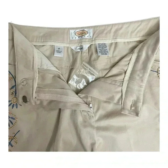Talbots Petite Khaki Blue Beaded Floral Cropped Capri Pants Womens size 12 New - Picture 5 of 13
